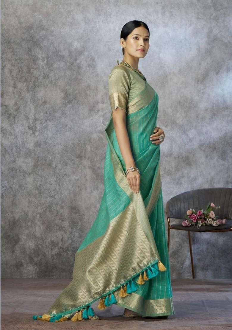 Blue Silk Saree Set with Printed for Diwali | Wedding & Festive Wear - Indya