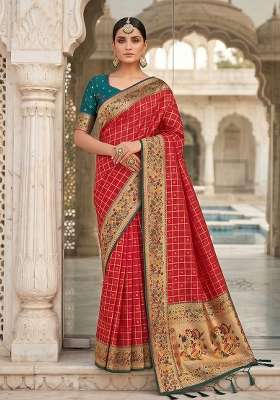 Red Zari Work Silk Saree Set