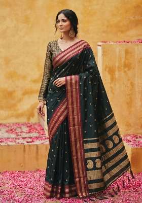 Black Zari Work Silk Saree Set
