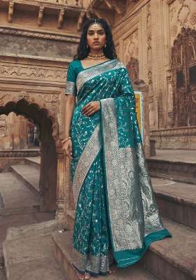 Sea Green Zari Work Silk Saree Set