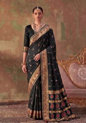 Black Zari Work Silk Saree Set