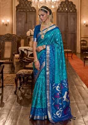 Sky Blue Zari Work Silk Saree Set