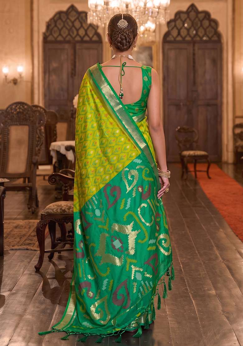Mehendi Green Zari Work Silk Saree Set - Indya