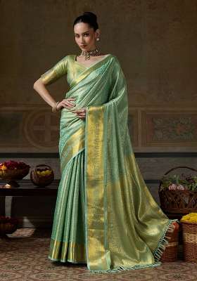Sea Green Zari Work Silk Saree Set