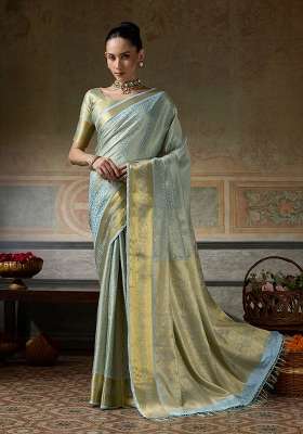 Sky Blue Zari Work Silk Saree Set