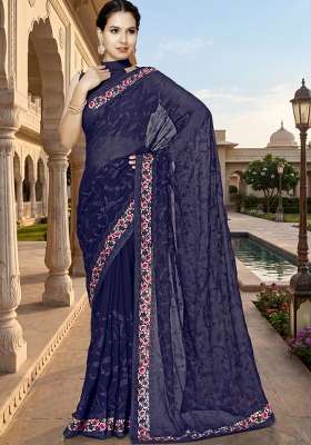 Navy Blue Georgette Saree Set with Embroidery for Diwali | Wedding & Festive Wear