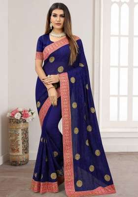 Navy Blue Georgette Saree Set with Embroidery for Diwali | Wedding & Festive Wear