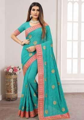 Rama Georgette Saree Set with Embroidery for Diwali | Wedding & Festive Wear