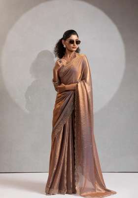 Grey Zircon Work Silk Saree Set for Diwali and Festive Wear