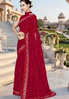 Red Georgette Saree Set with Embroidery for Diwali | Wedding & Festive Wear