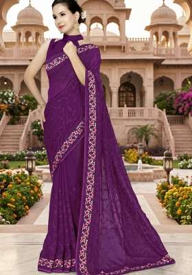 Wine Georgette Saree Set with Embroidery for Diwali | Wedding & Festive Wear