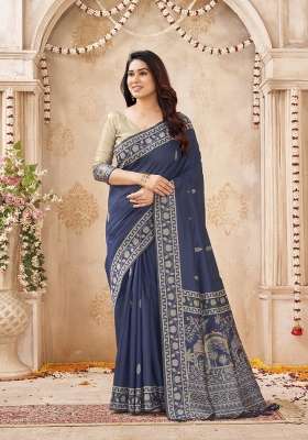 Teal Green Printed Silk Saree Set
