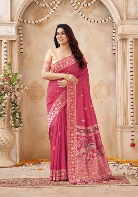 Rani Pink Printed Silk Saree Set