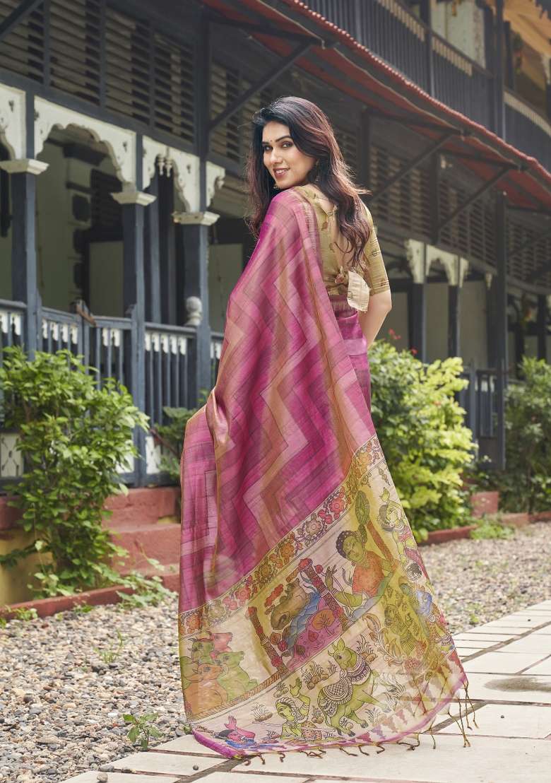 Onion Pink Printed Silk Saree Set - Indya