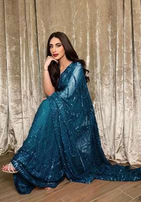 Blue Sequin Work Georgette Saree Set