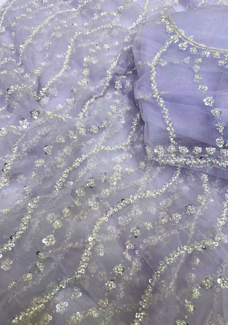 Purple Embroidery Moss Saree Set - Indya