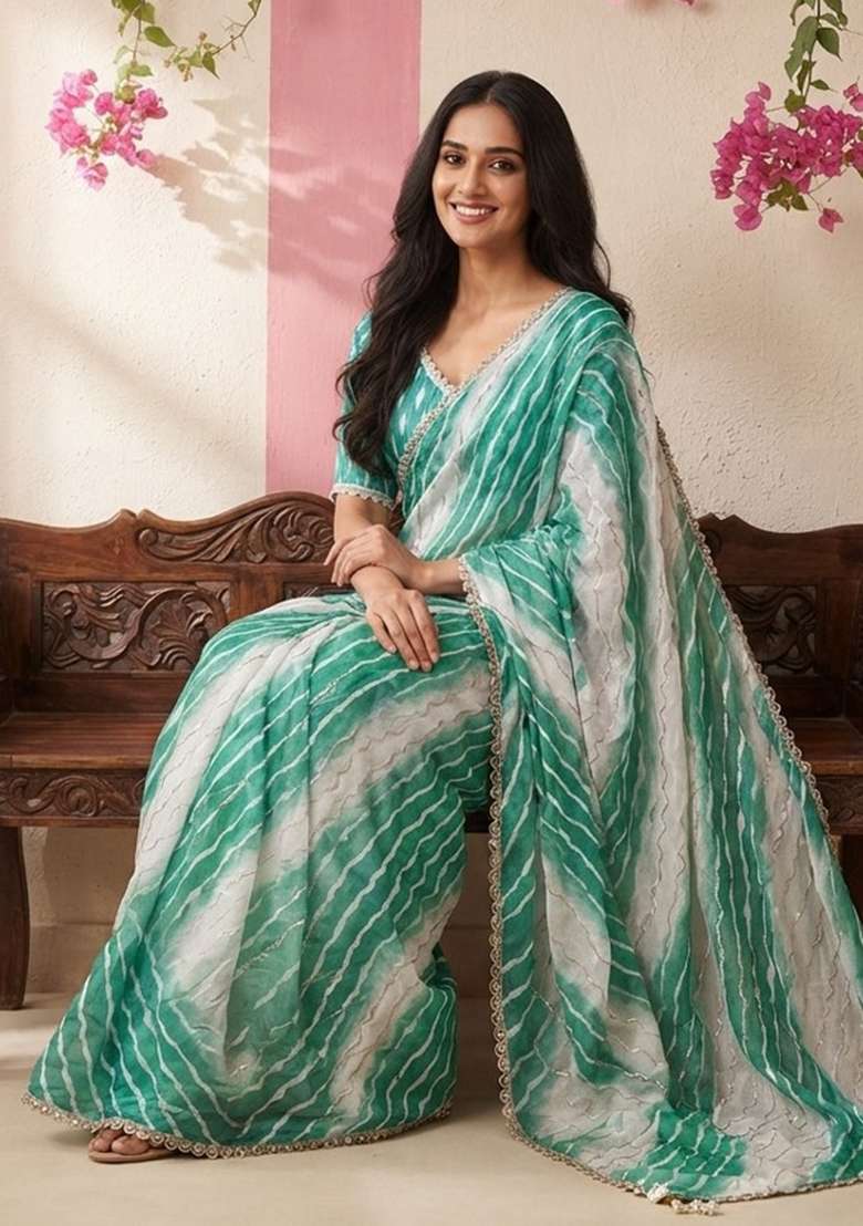 Sky Blue Embroidery Silk Saree Set - Indya