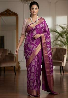 Purple Embroidery Silk Saree Set