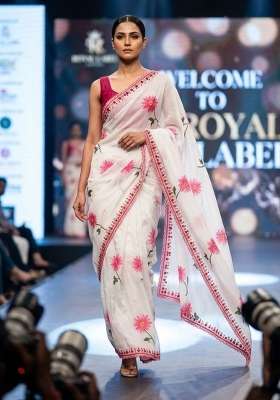 White Embroidery Silk Saree Set