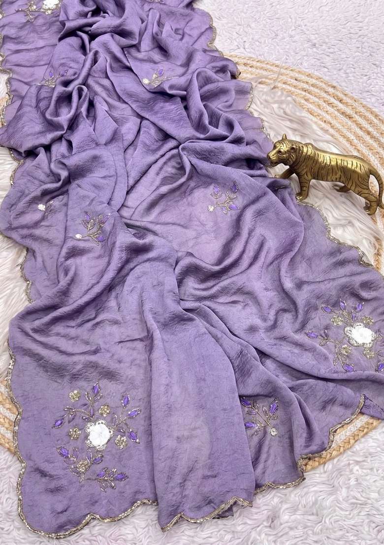Grey Embroidery Silk Saree Set - Indya