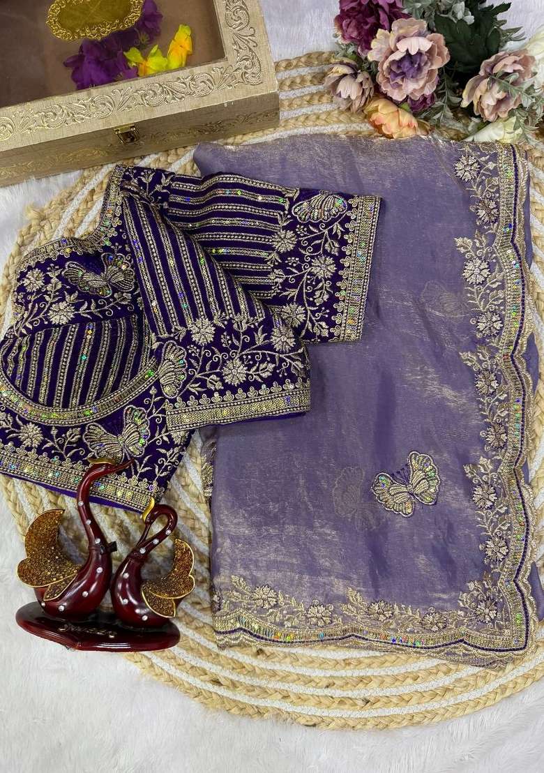 Purple Embroidery Fendi Saree Set - Indya