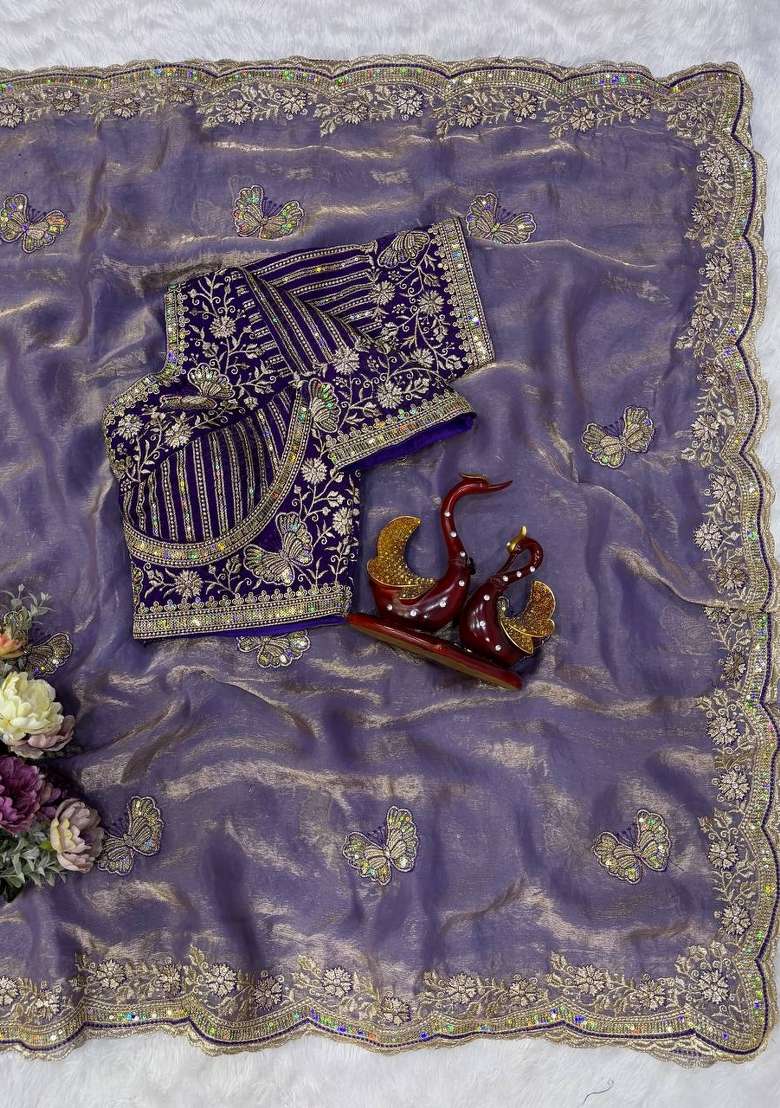 Purple Embroidery Fendi Saree Set - Indya
