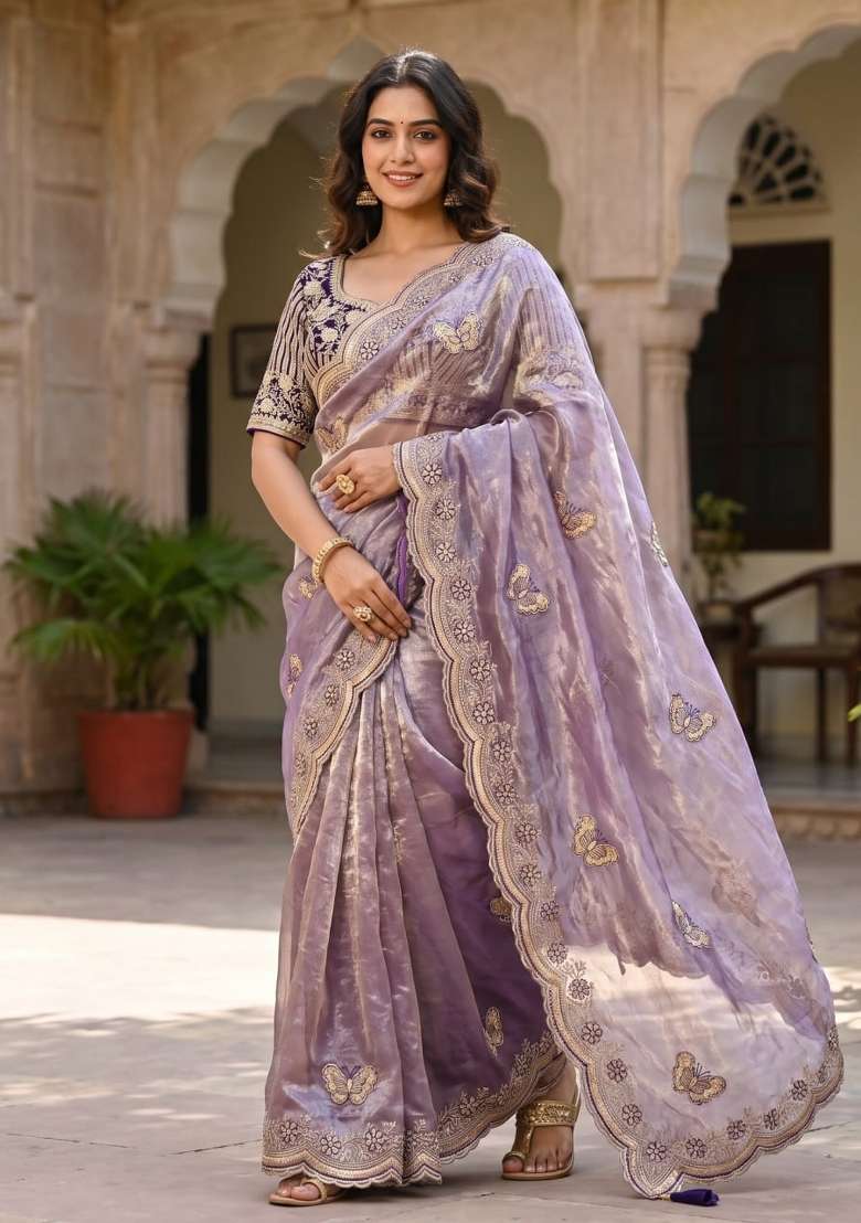 Purple Embroidery Fendi Saree Set - Indya