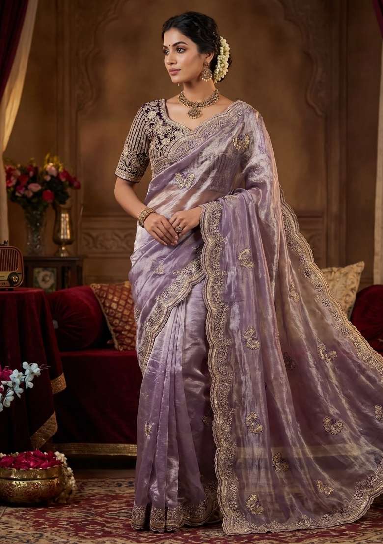 Purple Embroidery Fendi Saree Set - Indya