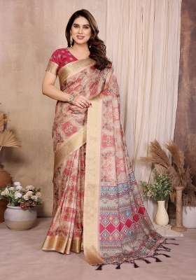 Chiku Pink Bandhani Silk Saree Set