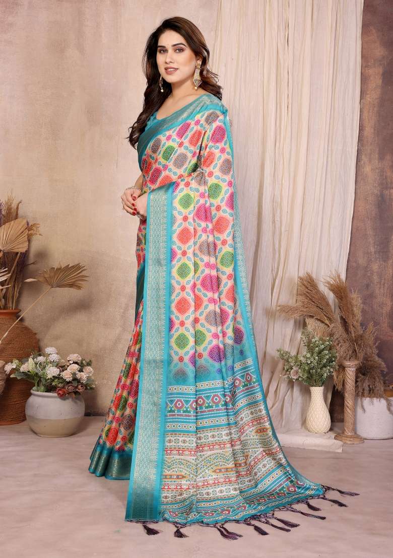 Multicolor Bandhani Silk Saree Set - Indya