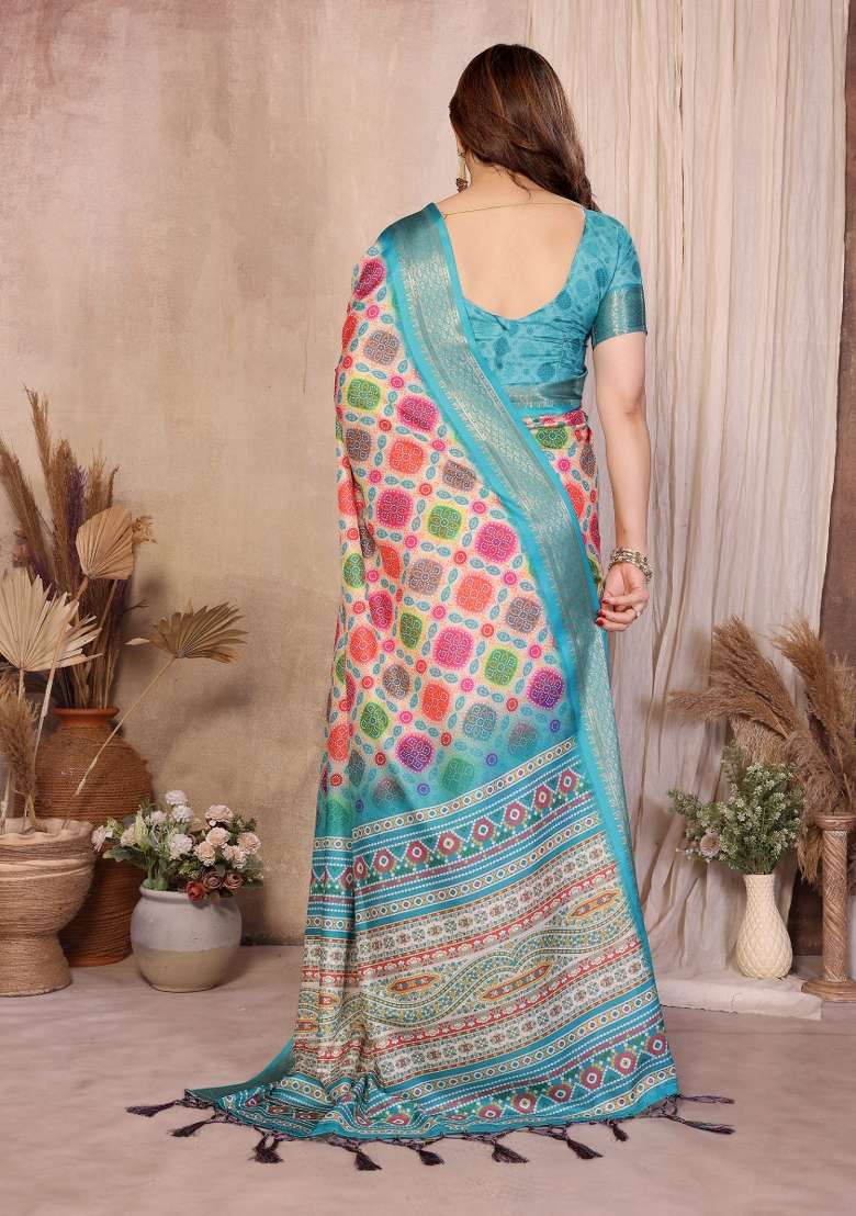 Multicolor Bandhani Silk Saree Set - Indya