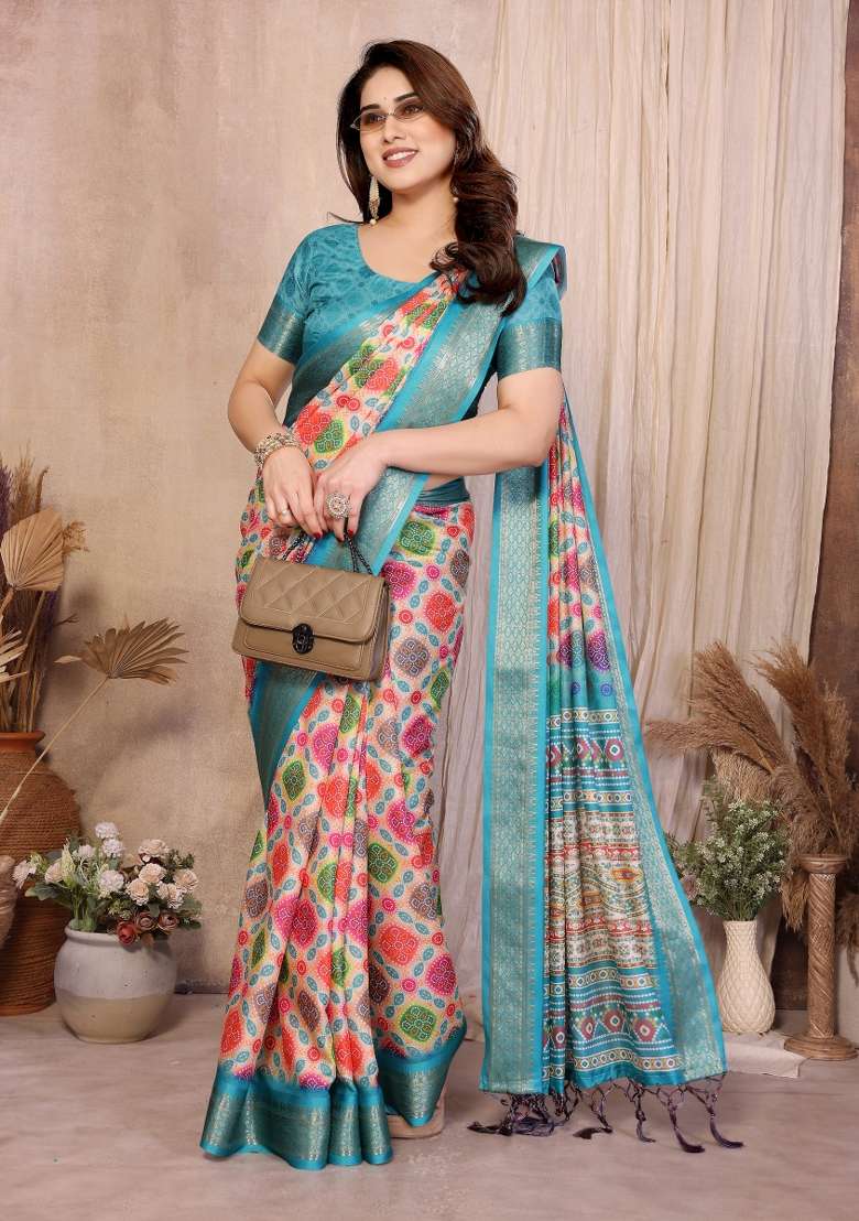 Multicolor Bandhani Silk Saree Set - Indya
