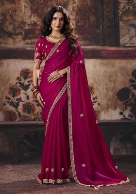 Pink Sequin Work Satin Saree Set