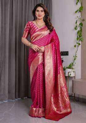 Pink Zari Work Silk Saree Set
