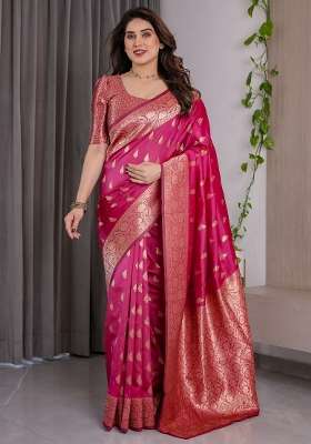 Pink Zari Work Silk Saree Set
