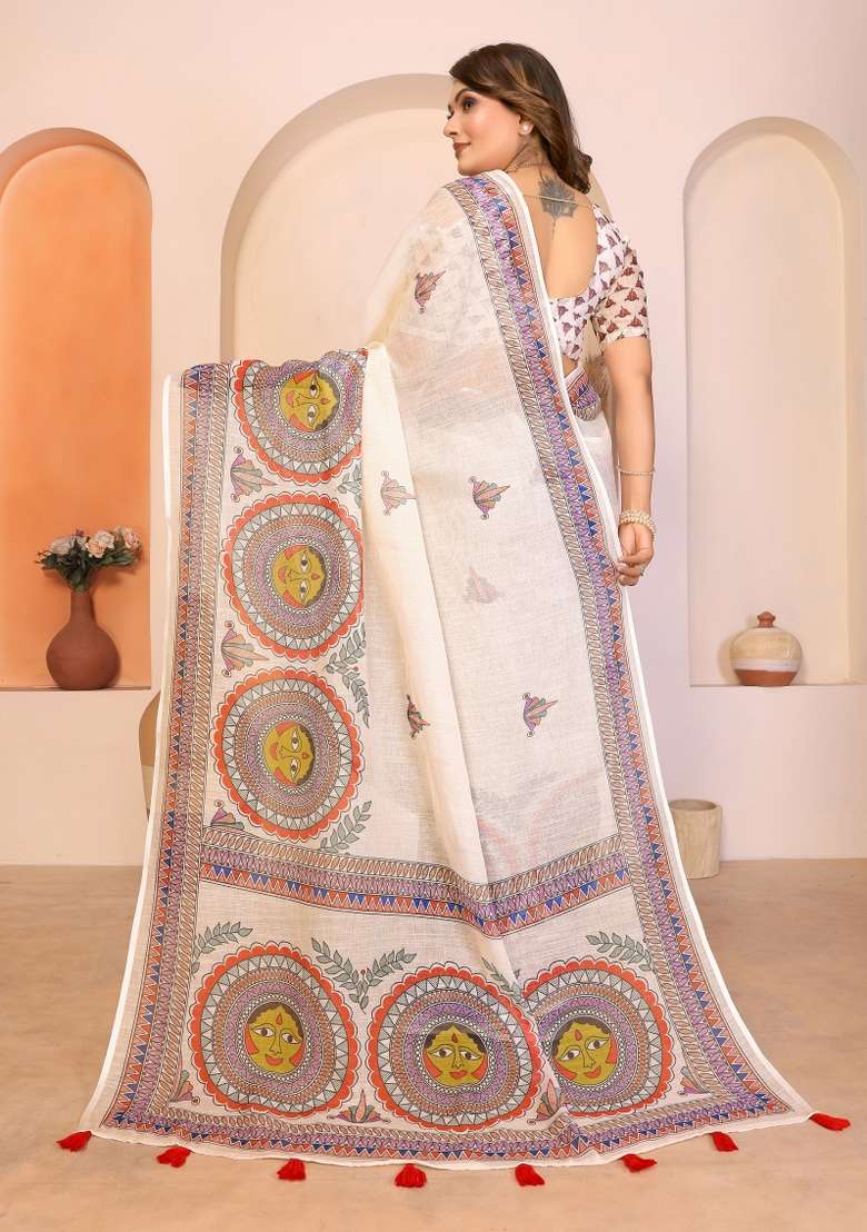 Multicolor Printed Cotton Saree Set - Indya
