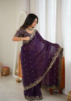 Purple Embroidered Fendi Saree Set