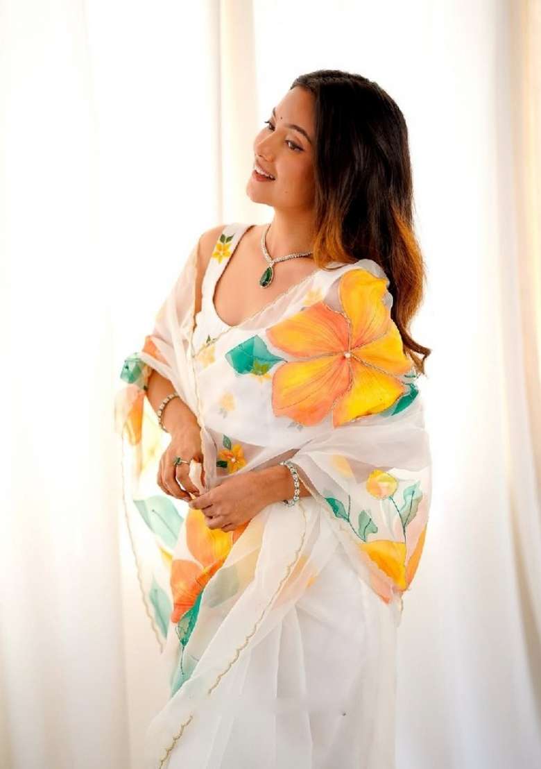 Yellow Embroidered Organza Saree Set - Indya