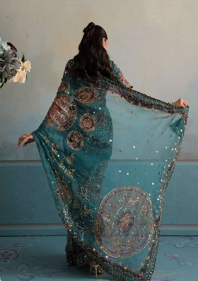 Rama Embroidered Georgette Saree Set - Indya