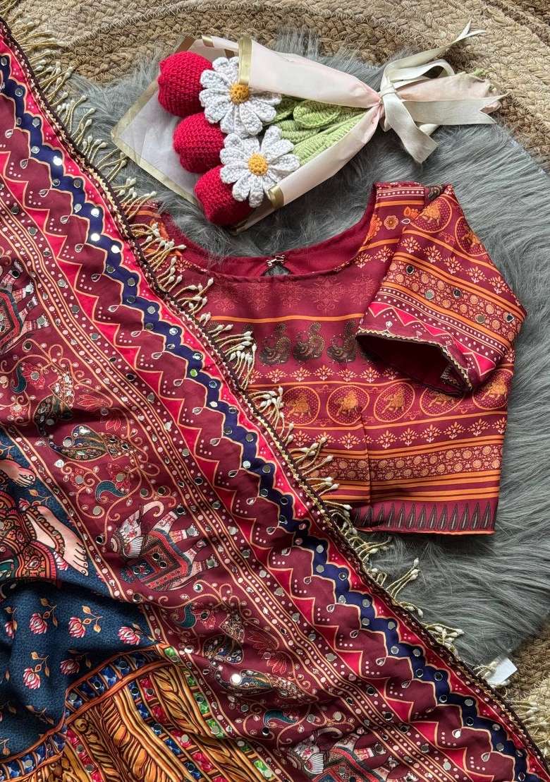 Multicolor Embroidered Satin Saree Set - Indya