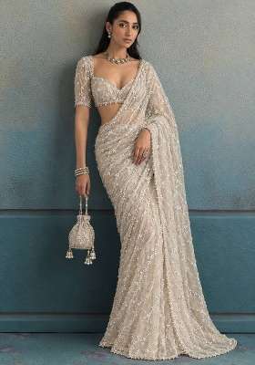 Golden Embroidered Moss Saree Set