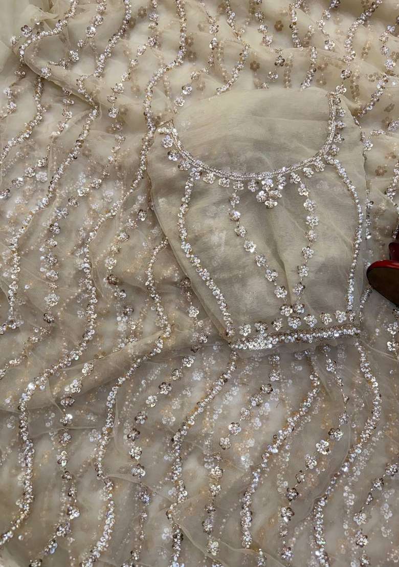 Golden Embroidered Moss Saree Set - Indya