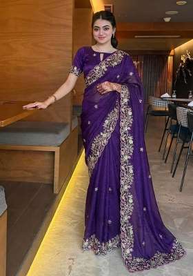 Purple Embroidered Fendi Saree Set