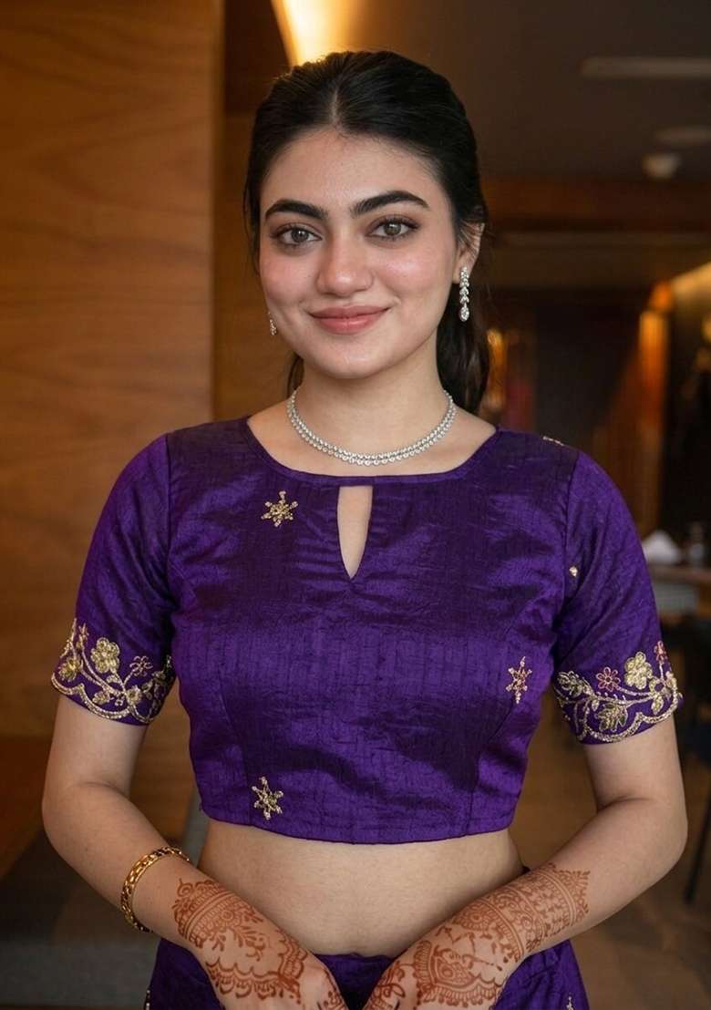 Purple Embroidered Fendi Saree Set - Indya