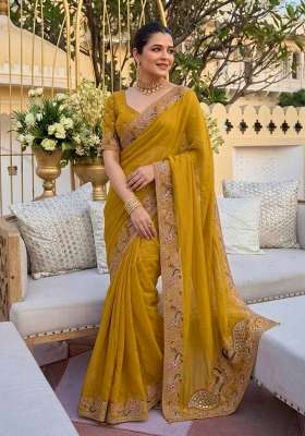 Yellow Embroidered Georgette Saree Set