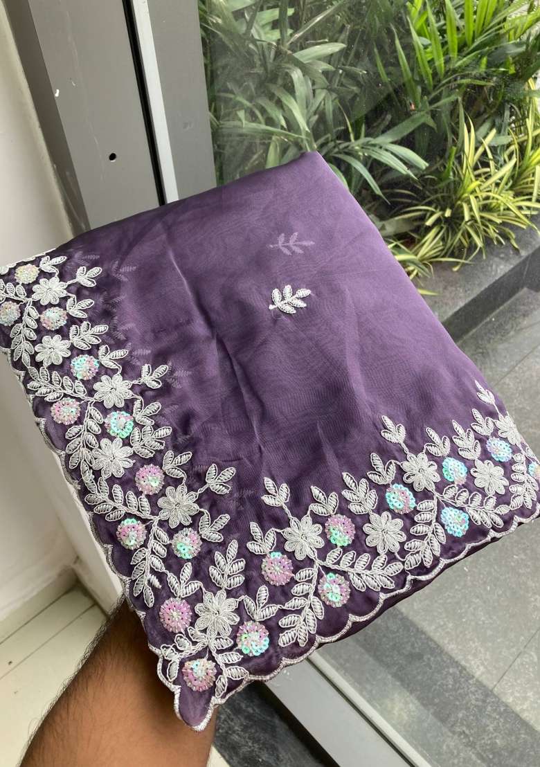 Grey Embroidered Rangoli Saree Set - Indya