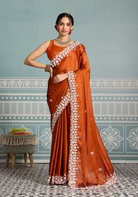 Orange Embroidered Rangoli Saree Set