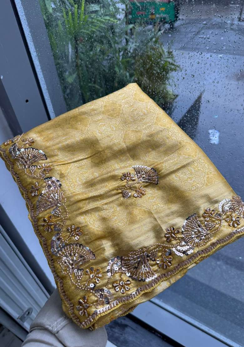Yellow Embroidered Silk Saree Set - Indya