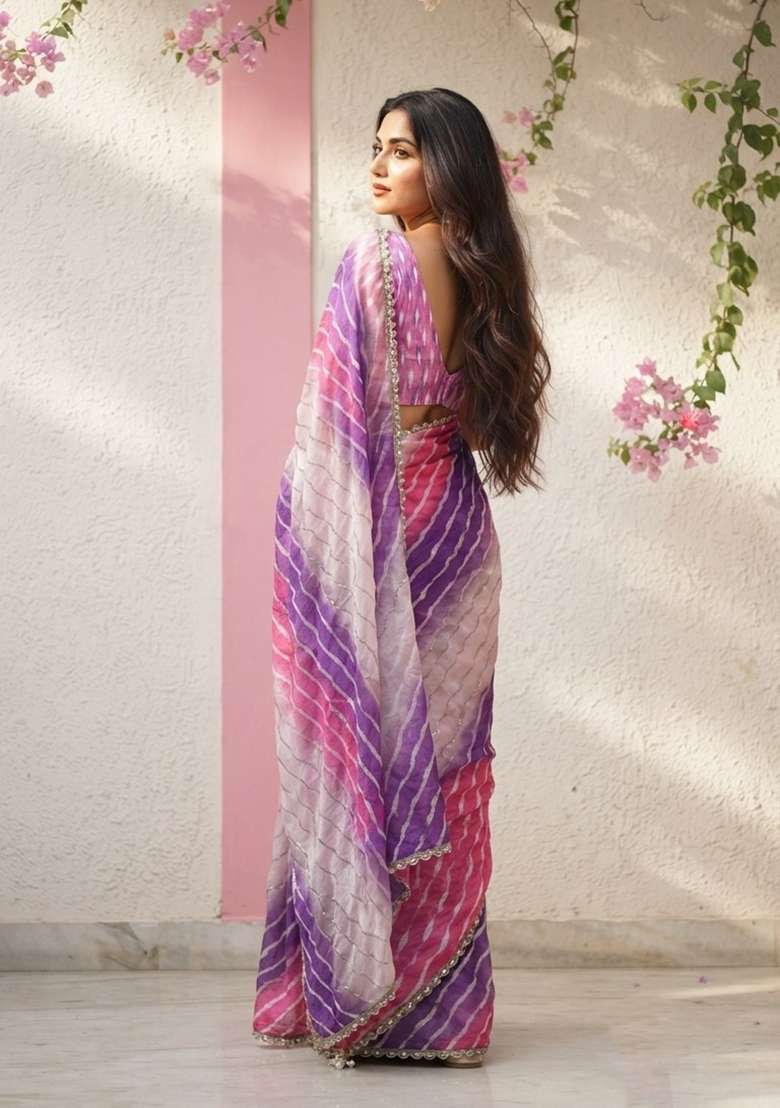 Pink Embroidered Silk Saree Set - Indya