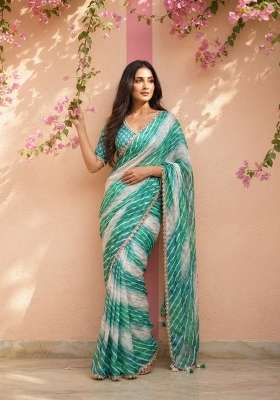 Sky Blue Embroidered Silk Saree Set